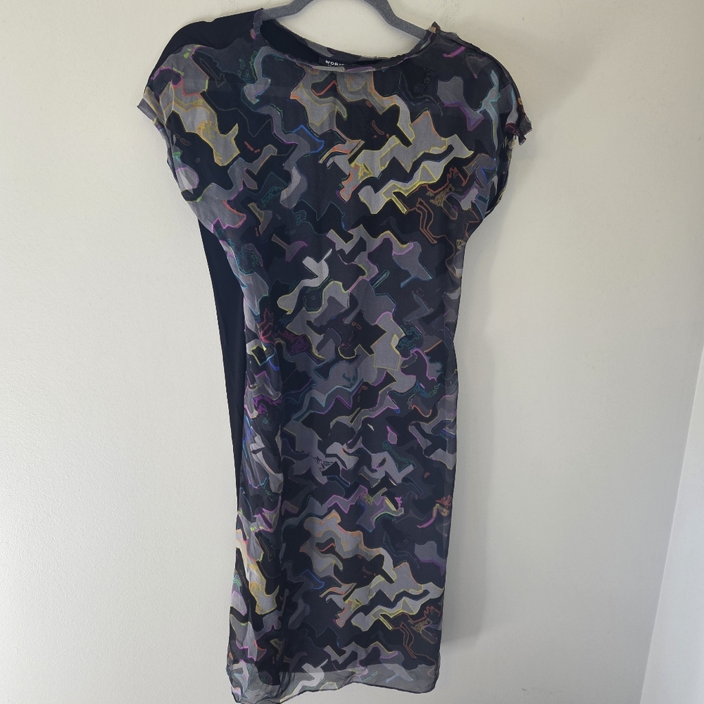 Worth New York Abstract Print Silk Front Sheath Dress